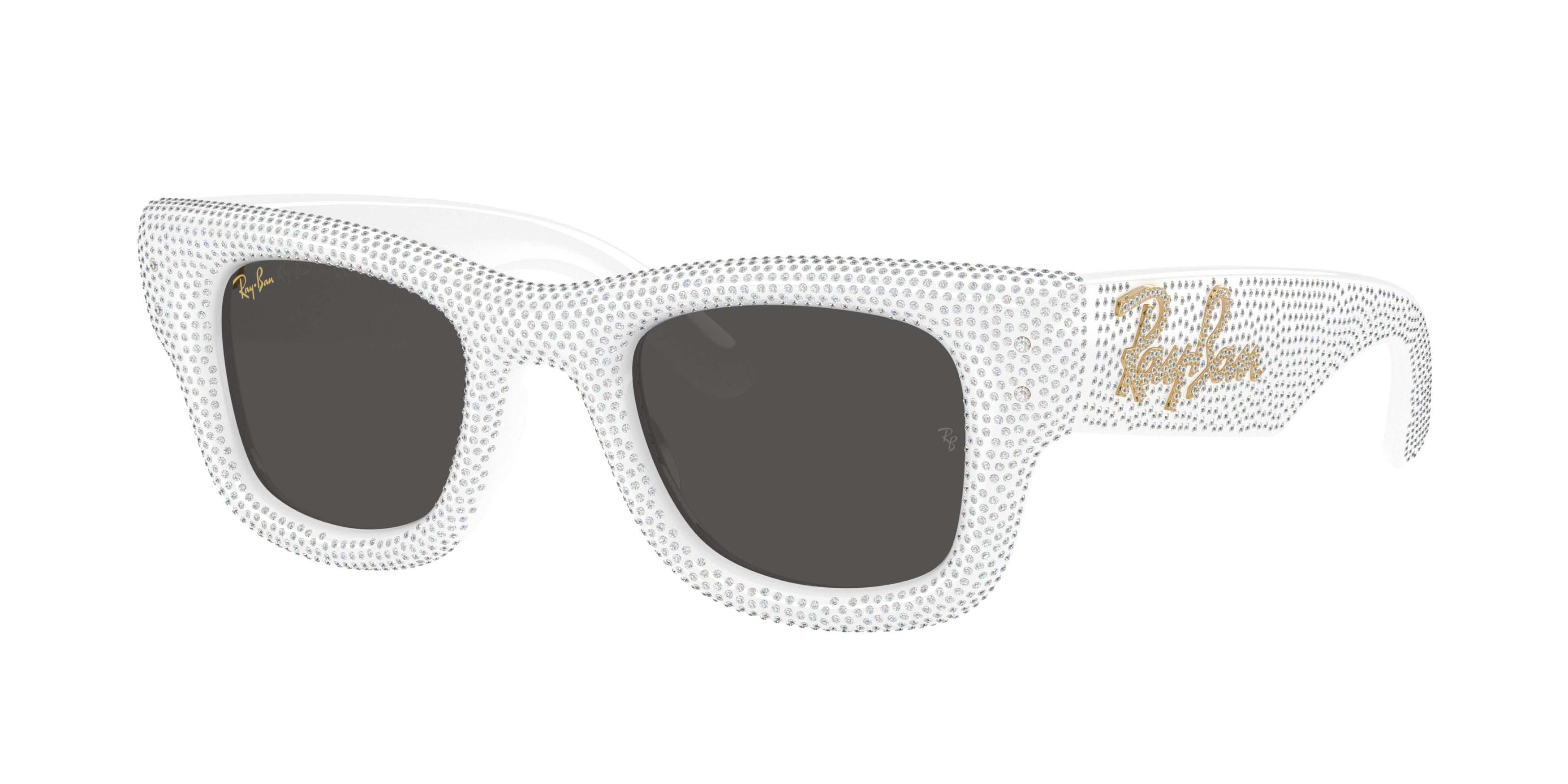 Ray-Ban Wayfarer Puffer Crystal Pavè Edition Ultra Black Sunglasses – Polished White & Strass Pave